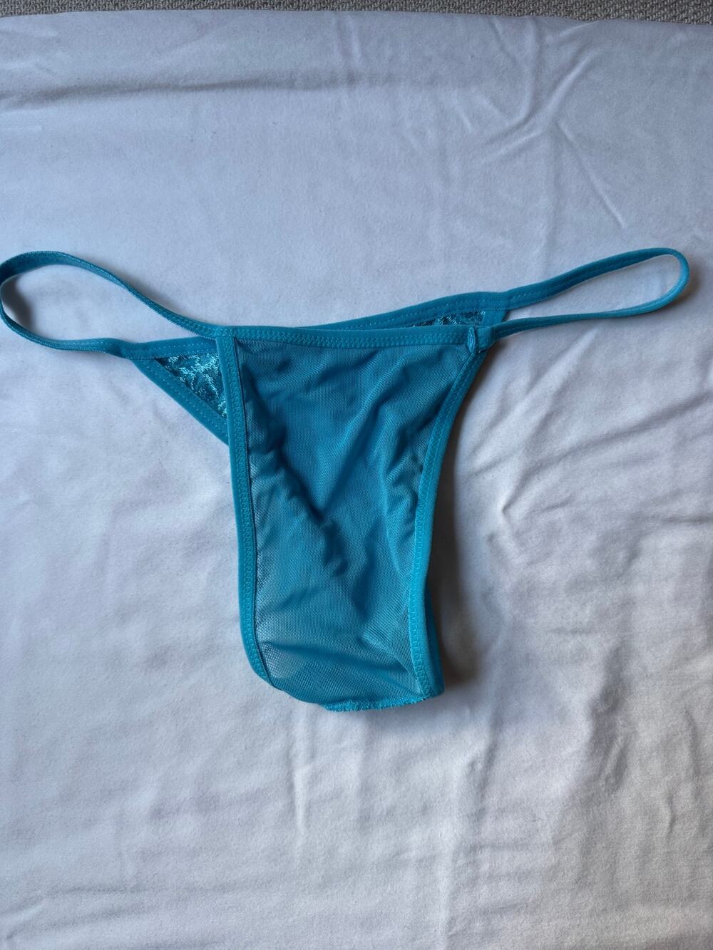 NWOT René Rofé Vintage Teal Mesh Brazilian High Cut Panty Lace Insets Size S